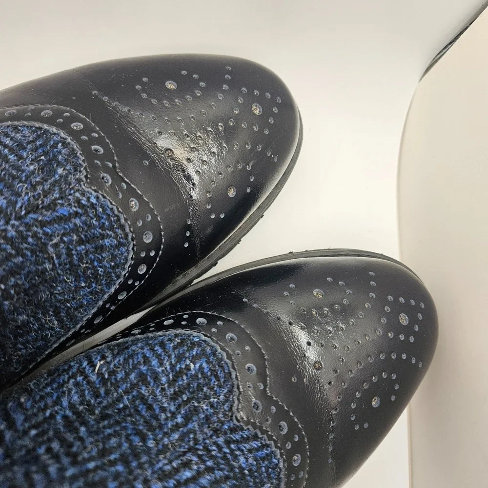 Johnston & Murphy Islander Chelsea Boots Women's 6 Black Leather Blue Tweed SZ 6